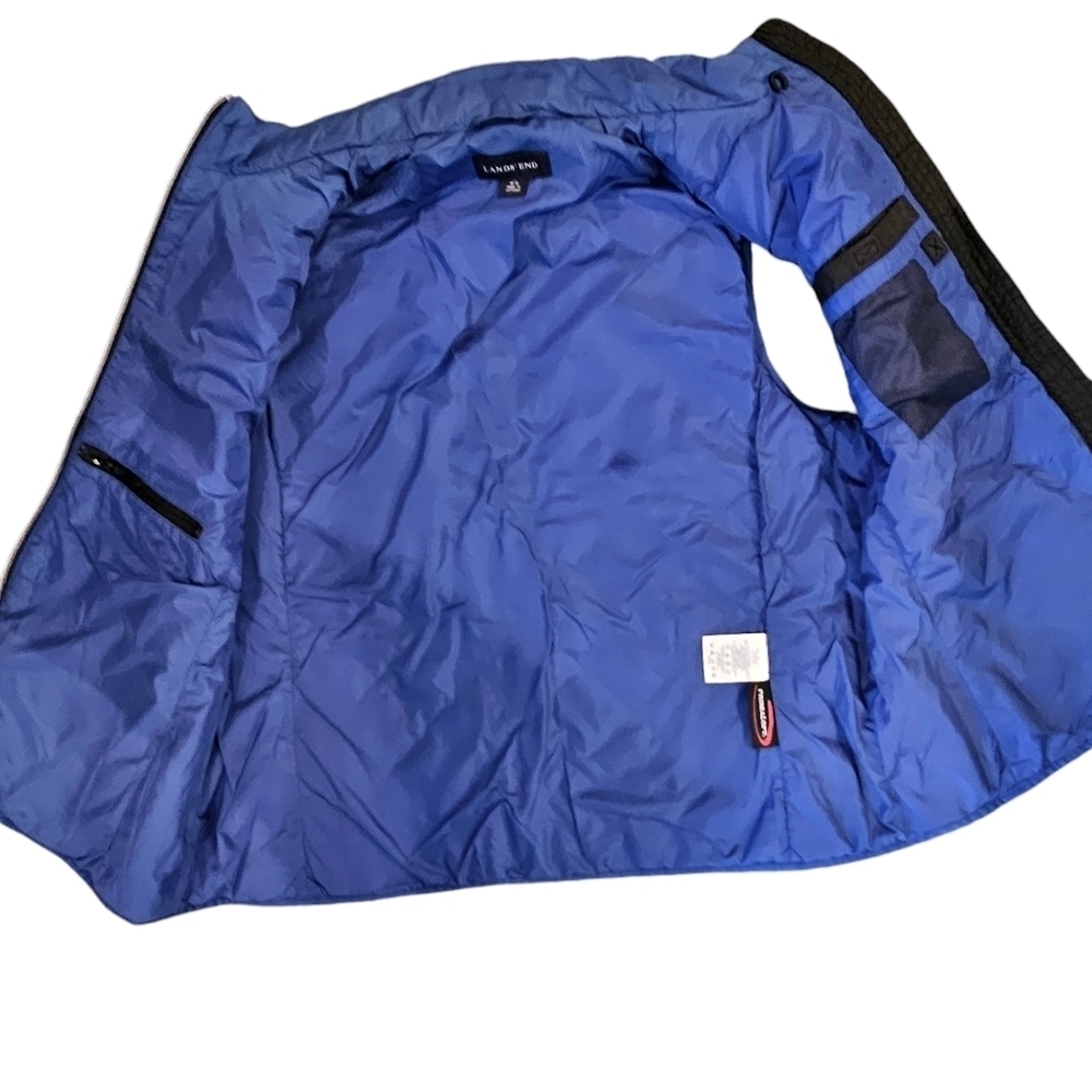 Lands End Black and Blue Quilted Vest with Stand up Collar - Picture 2 of 6